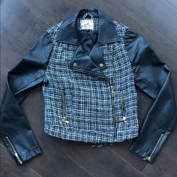 Woven tweed style moto biker jacket - Picture 3 of 6